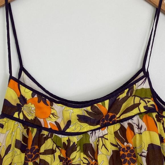 Milly New York Yellow Brown Floral Print Flowy Babydoll Cami Top Tank Blouse - Picture 7 of 9